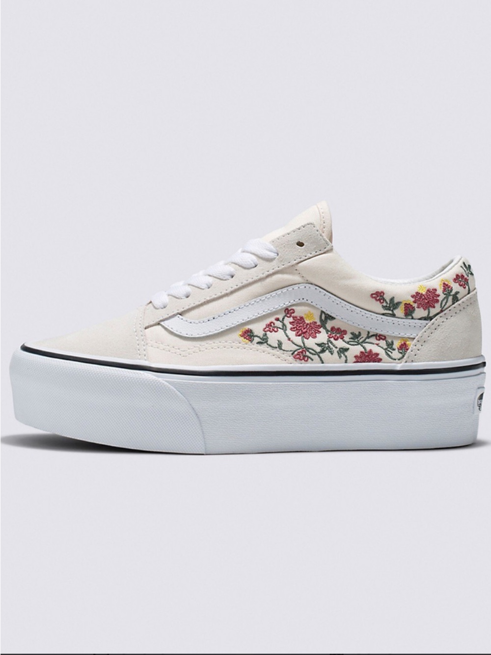Vans Cream Embroidered Floral Platform Old Skool Sneakers